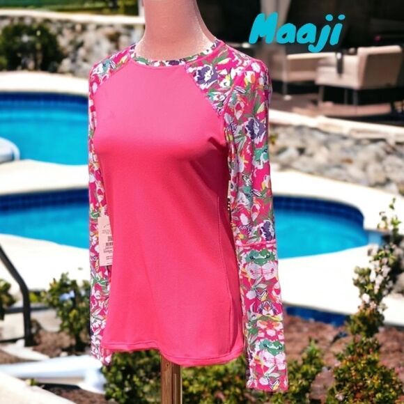 MAAJI NWT WOMENS LONGE SLEEVES T SHIRT RASH GUARD SWIM COVER UP MEDIUM - Picture 1 of 7